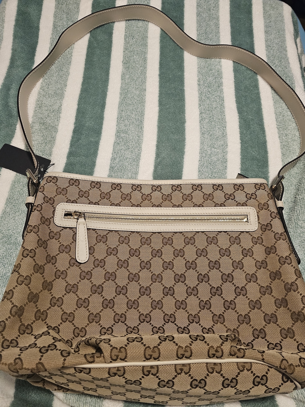 Gucci Beige and Brown GG Canvas Shoulder Bag New Without Tags.